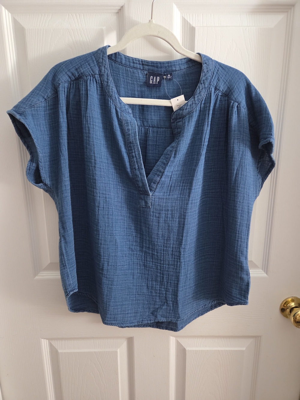 GAP Cotton Gauze Top M Lightweight Shirt Relaxed Fit Short Sleeve Navy Blue